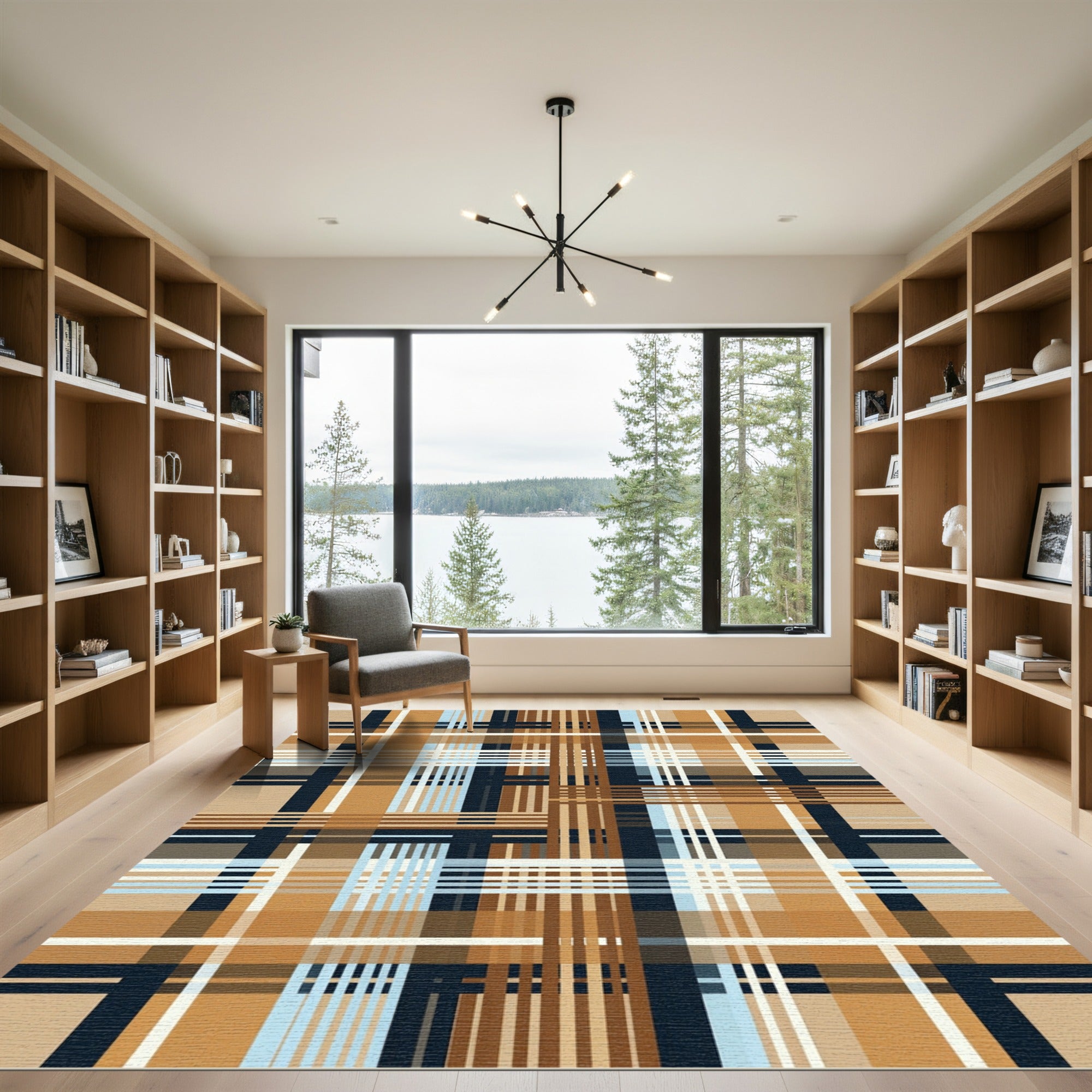 Warm Tones Plaid Composition Rug
