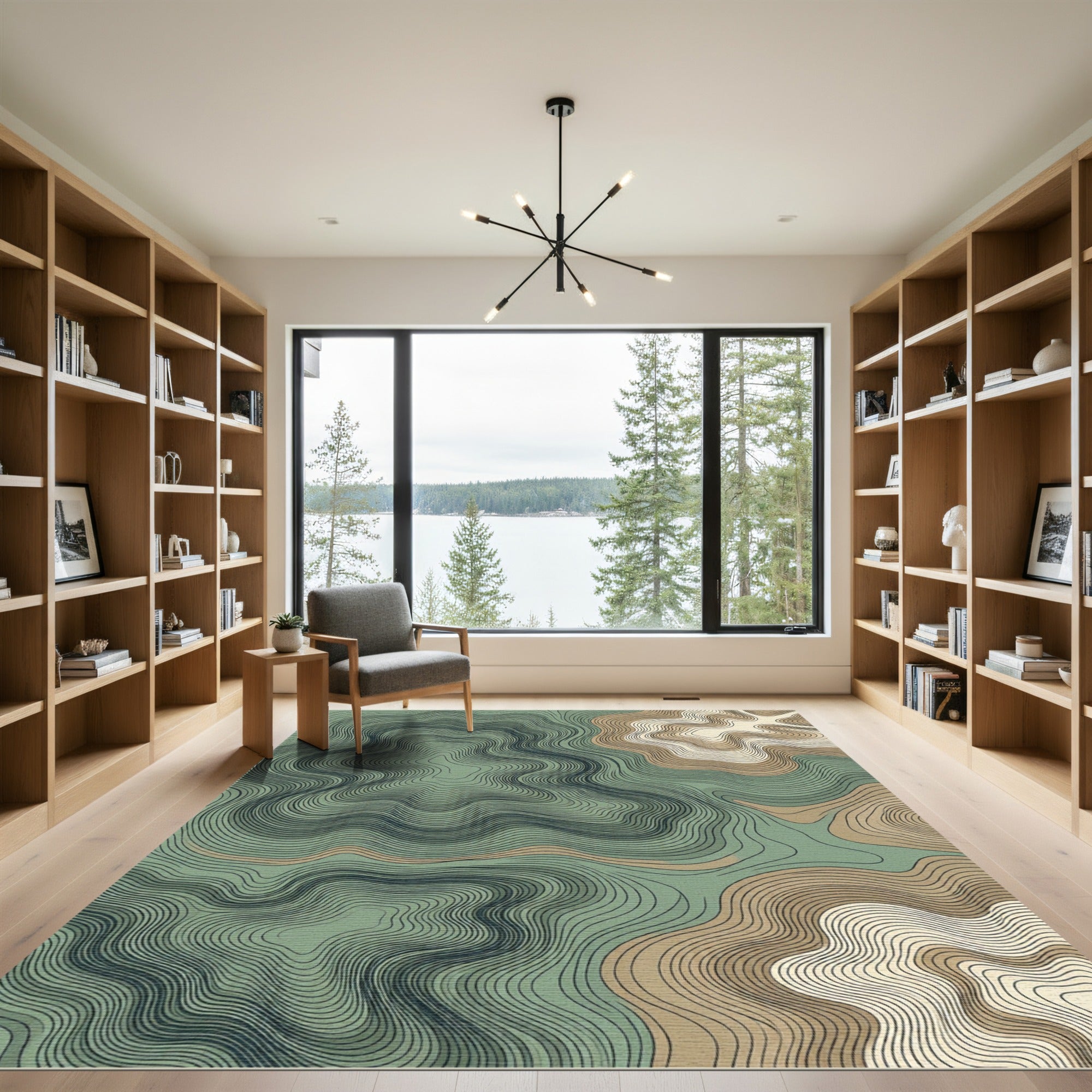 Sage and Ochre Earthy Topographic Abstract Rug