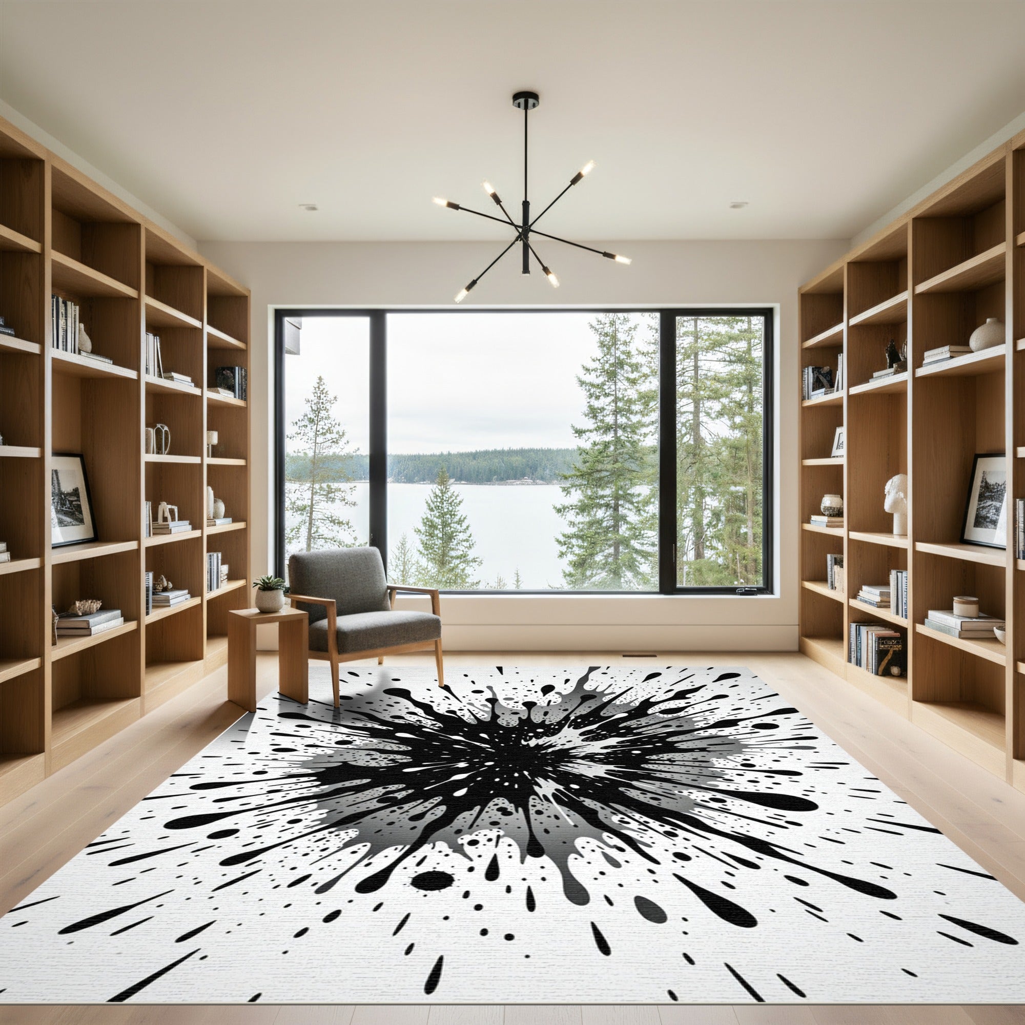 Monochromatic Abstract Black Ink Splash Rug