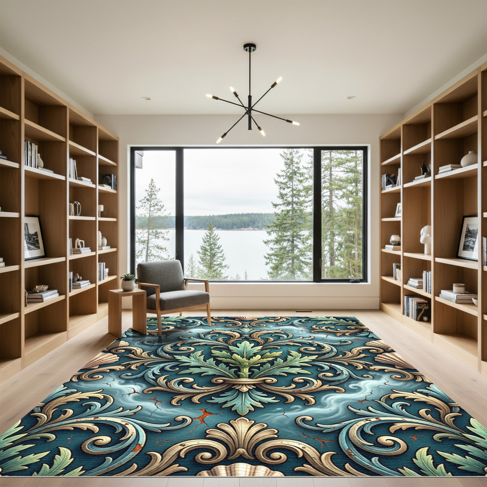 Teal Gold Acanthus Seashell Flourish Rug
