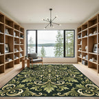 Sophisticated Olive Sage Acanthus Scroll Rug
