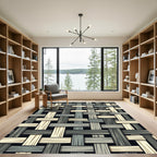 Woven Natural Wood Texture Grid Rug