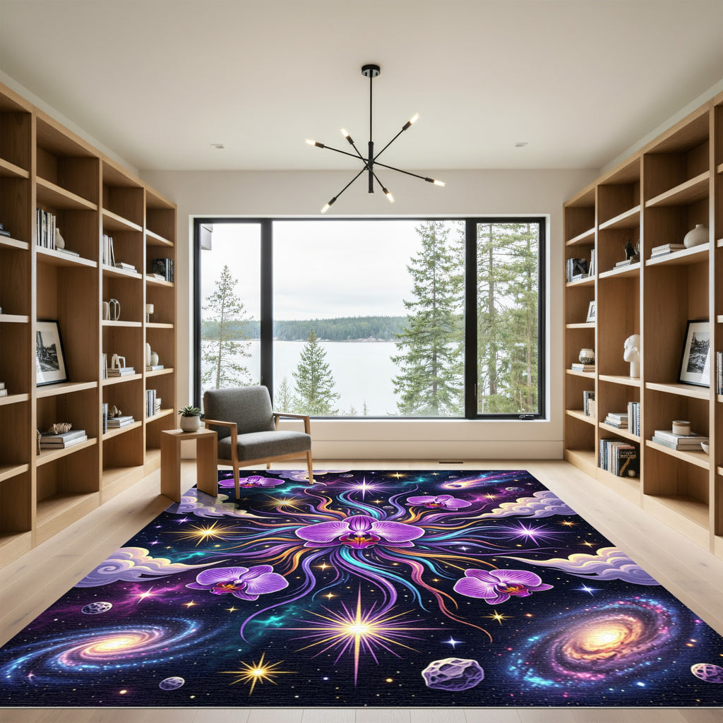 Vibrant Purple Orchid Galaxy Swirls Rug