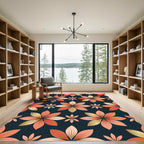 Coral Gold Floral Arrangement Rug