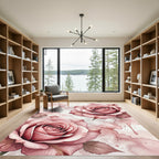 Watercolor Blush Rose Floral Art Rug
