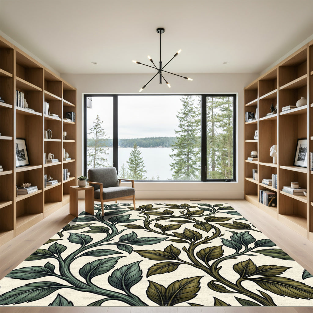 Classical Botanical Twining Leaf Vine Rug