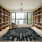 Celestial Golden Sunburst Dark Lunar Medallion Rug