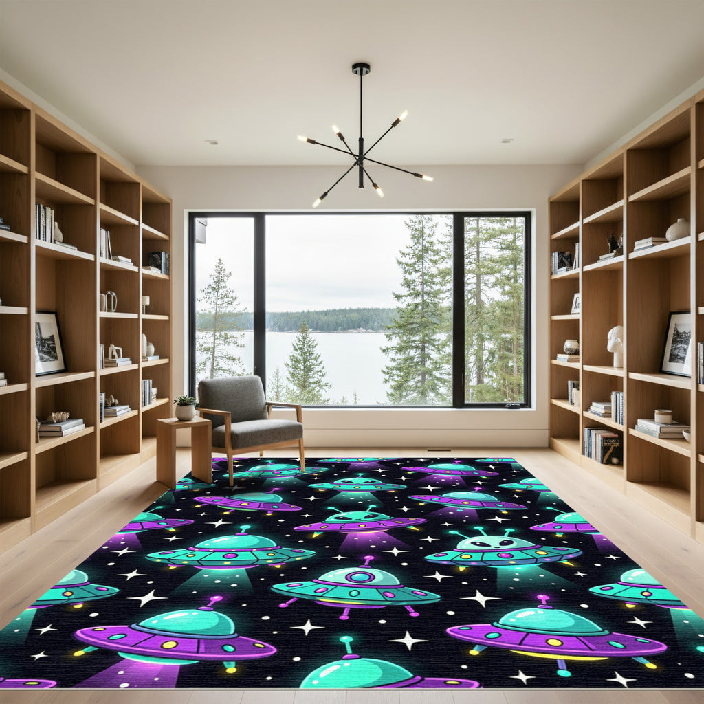 Neon Alien Ufo Starry Cosmic Sky Rug