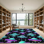Neon Alien Ufo Starry Cosmic Sky Rug