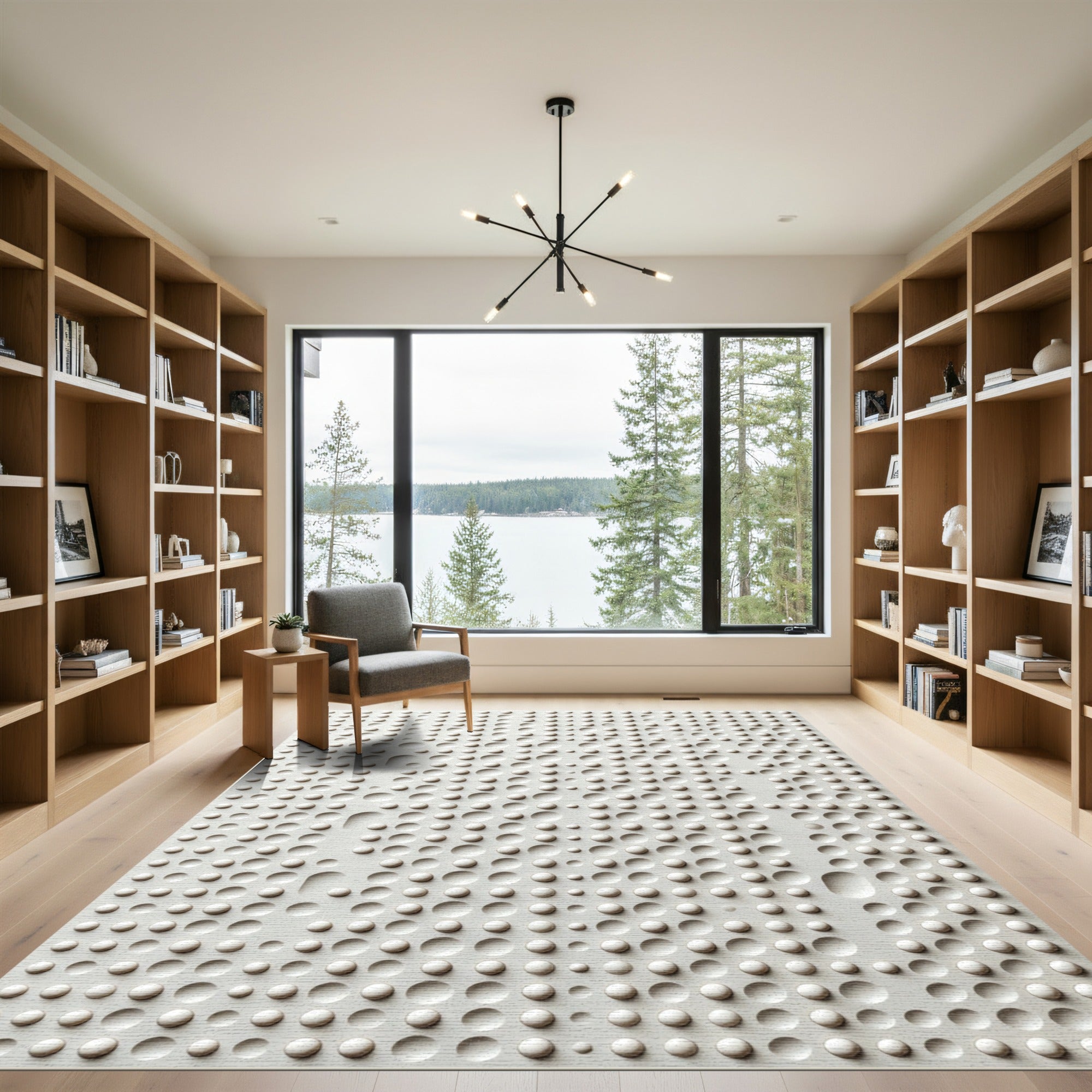 Minimalist Off White Sculptural Dot Grid Rug