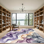 Abstract Plum and Amber Wavy Marble Rug