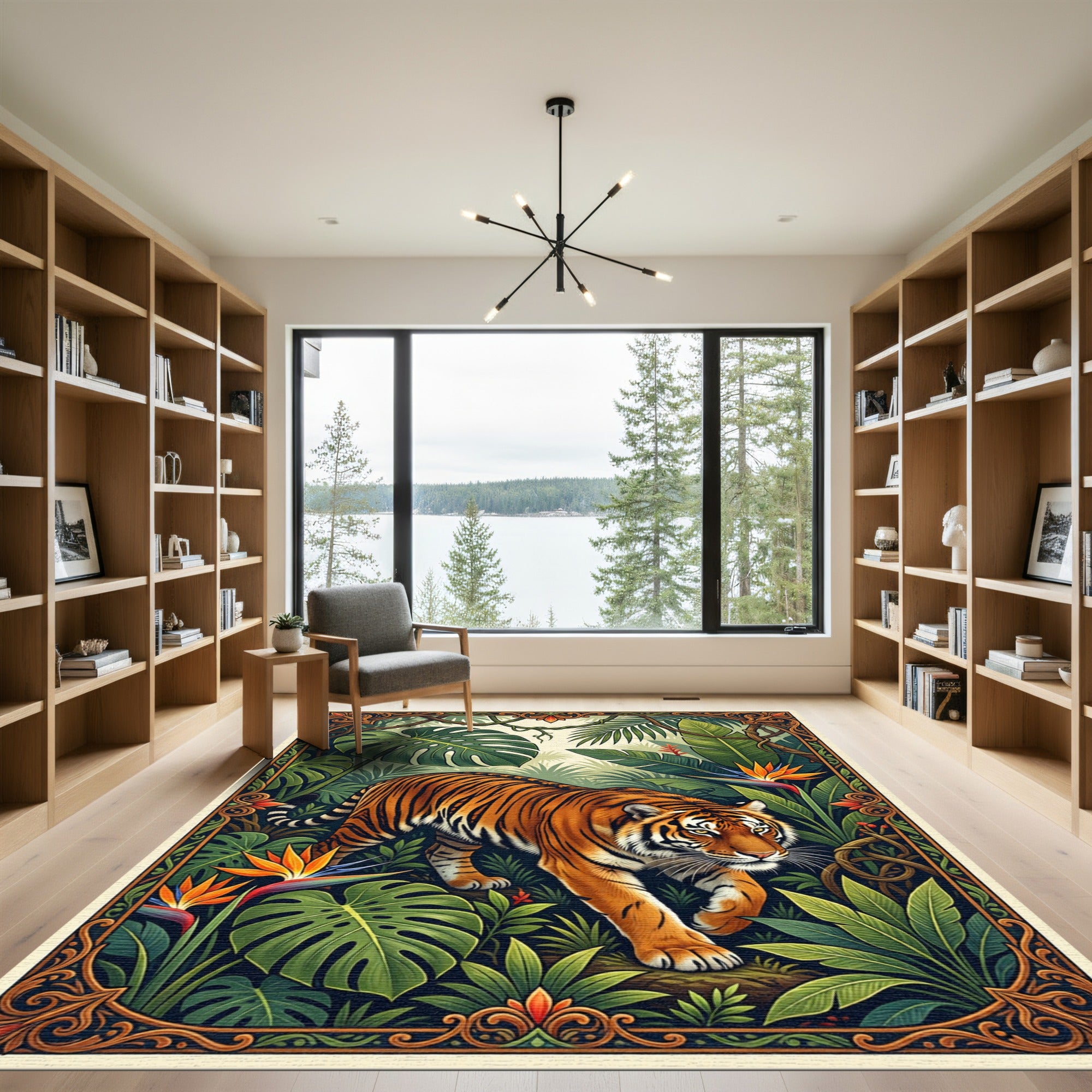 Lush Tropical Tiger Jungle Foliage Rug