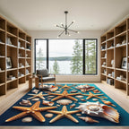 Coastal Seashell and Starfish Marine Motif Rug