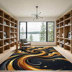 Golden Swirl Abstract Black Liquid Art Rug
