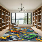 Dynamic Yellow Construction Site Scene Rug