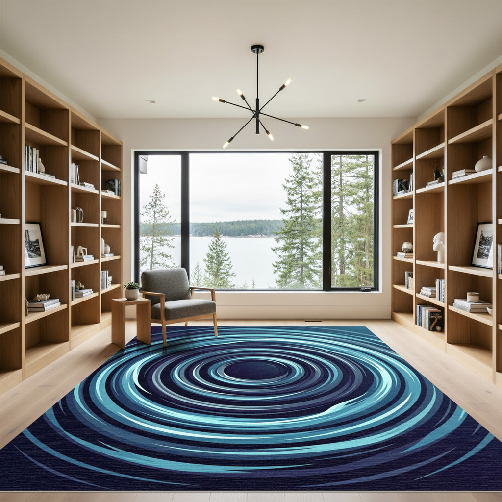 Deep Blue Concentric Swirl Rug