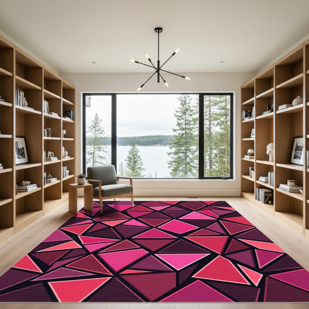 Vibrant Magenta Geometric Triangulated Abstract Rug