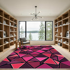 Vibrant Magenta Geometric Triangulated Abstract Rug