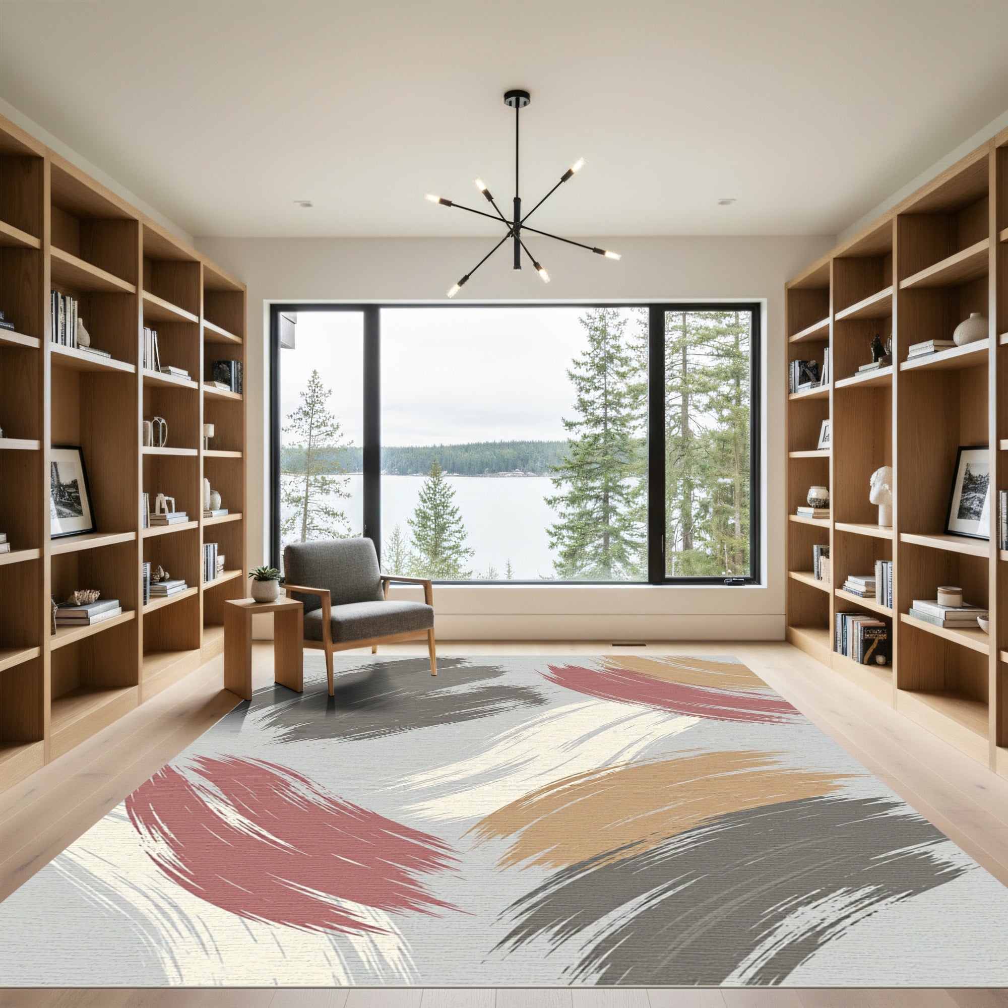 Modern Abstract Painted Earth Tone Swirls Rug