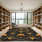 Elegant Gold and Black Lotus Fan Rug