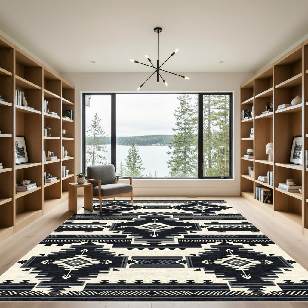 Monochrome Geometric Southwestern Diamond Art Rug