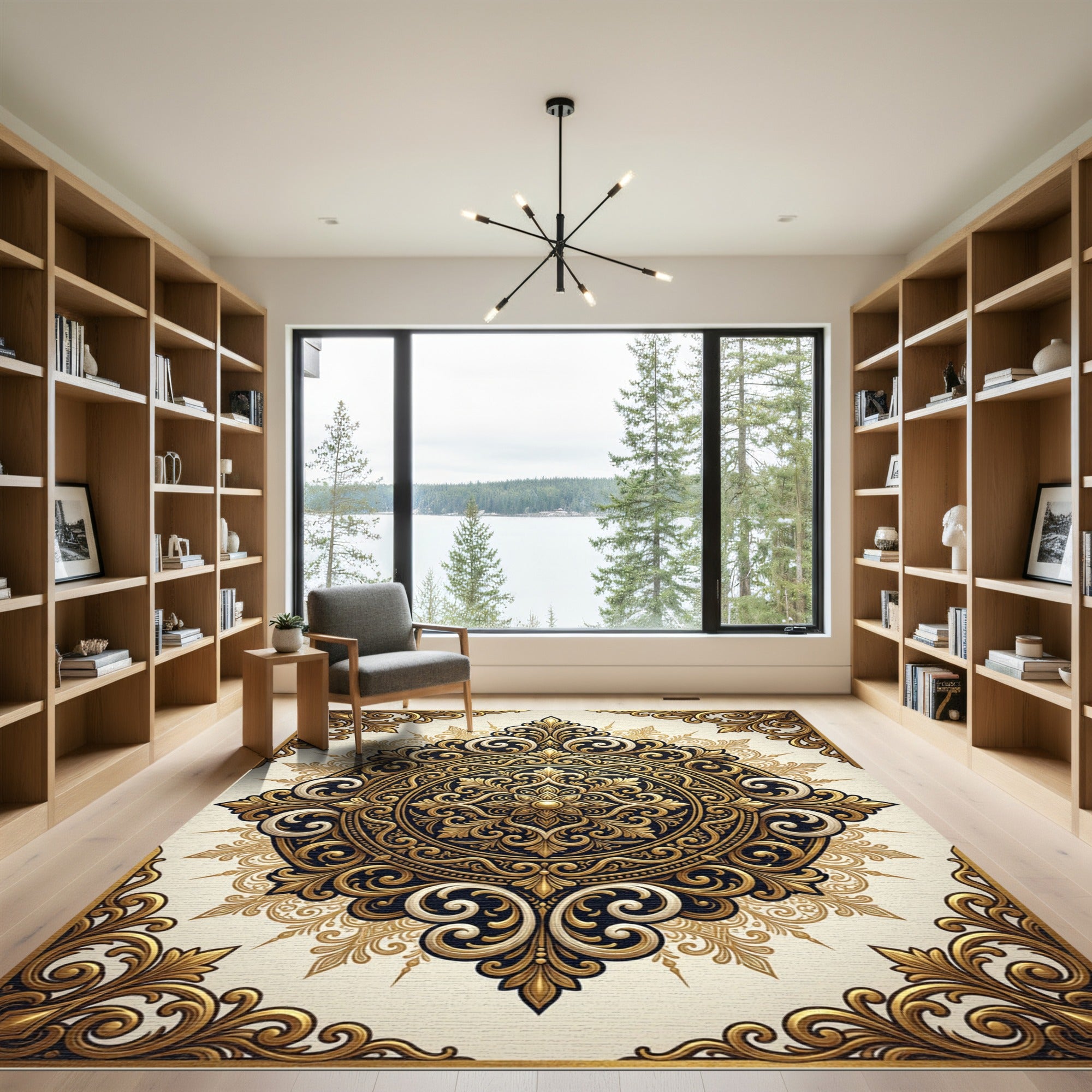 ornate gold baroque circular medallion Rug
