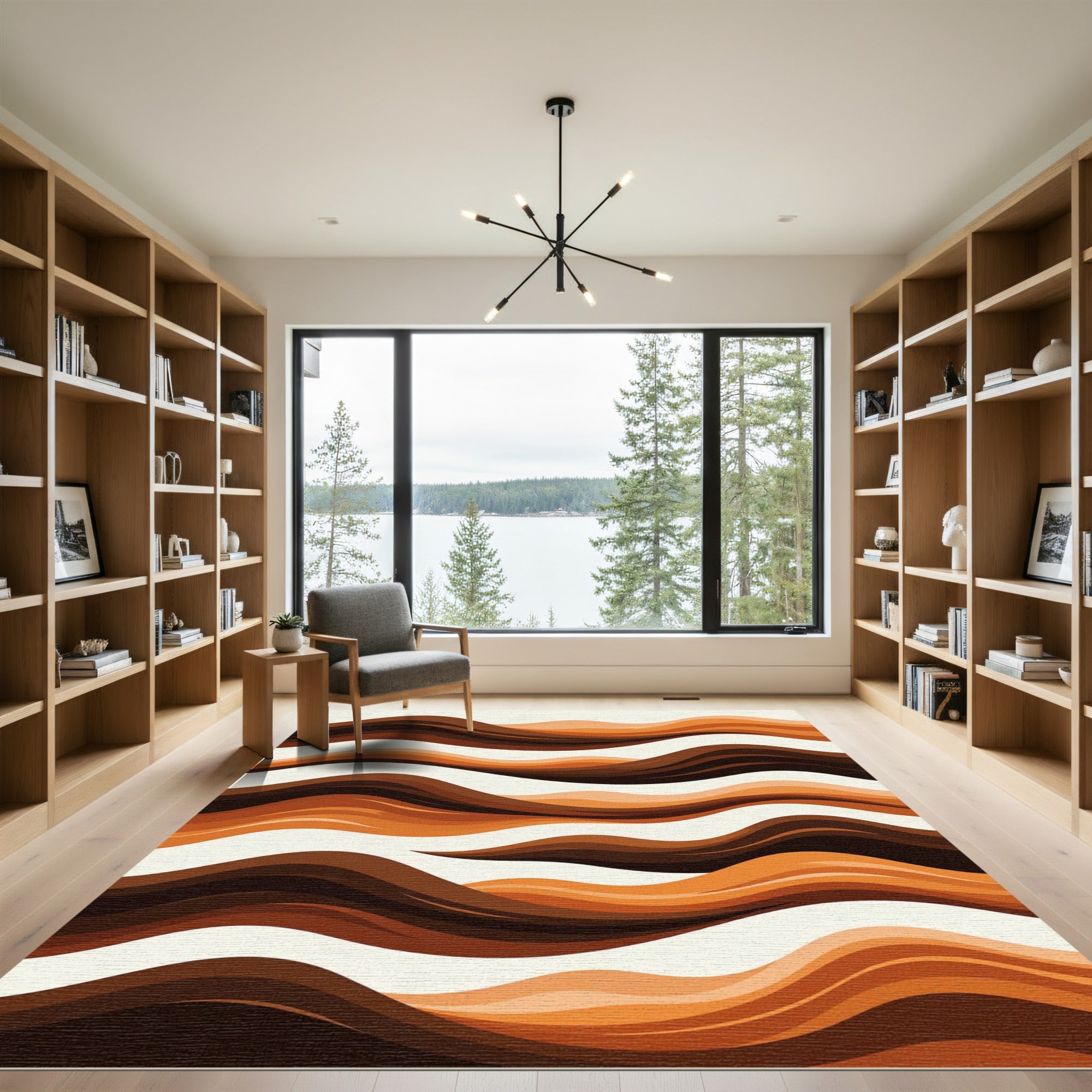 Abstract Earthy Brown Wave Stripe Rug