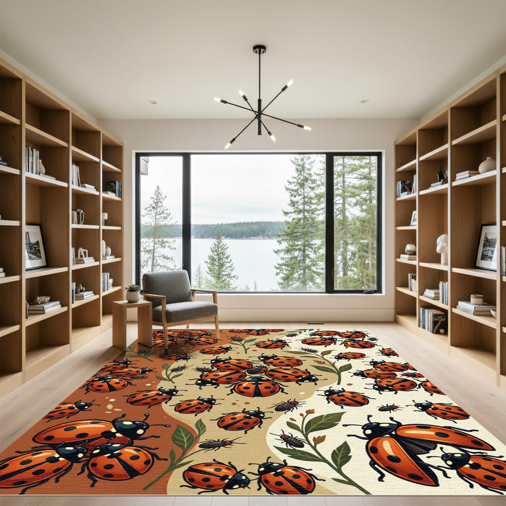 Playful Spotted Ladybug Earthy Tones Rug
