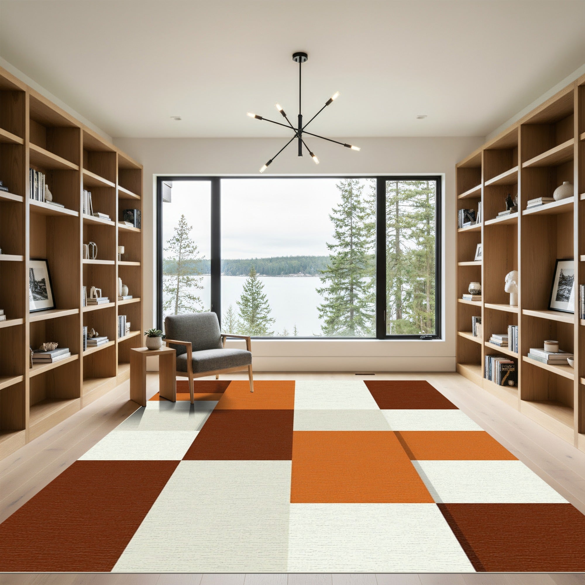 Minimalist Earthy Tone Geometric Block Abstract Rug