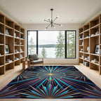 Vibrant Blue Gold Art Deco Starburst Rug