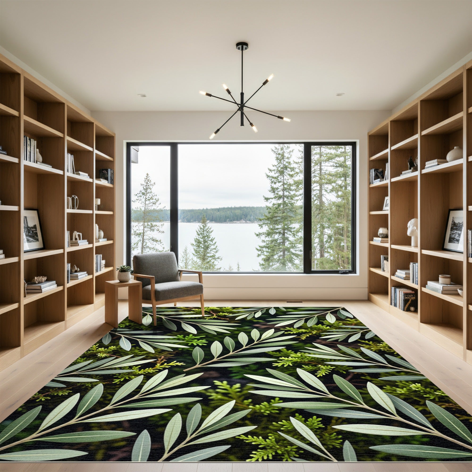 Lush Green Olive Branch Botanical Rug