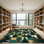 Earthy Forest Pine Checkered Woodland Rug