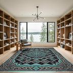 Turquoise Mandala Lattice Frame Rug
