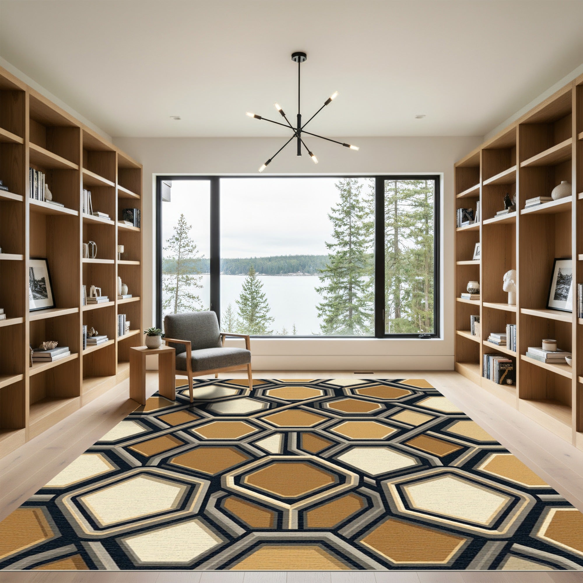 Geometric Hexagon Honeycomb Earth Tone Rug