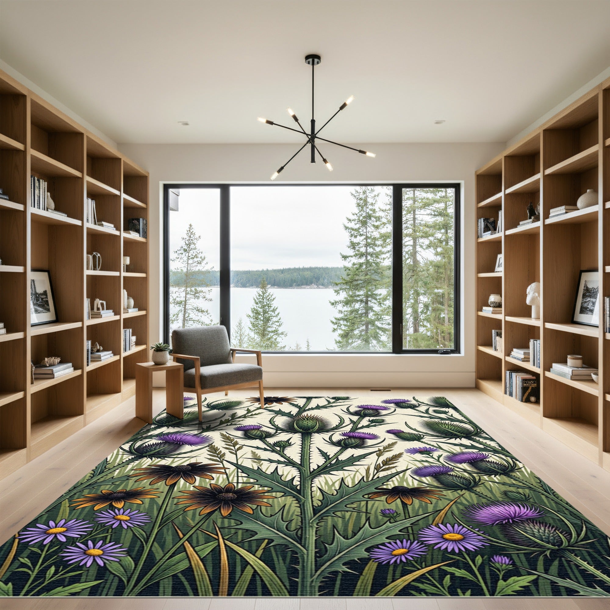 Wild Purple Thistle Meadow Floral Rug