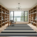 Modern Black Cream Striped Rug