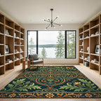 Elegant Ornate Emerald Gold Floral Medallion Rug
