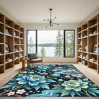 Blue Peony Bamboo Stream Floral Rug