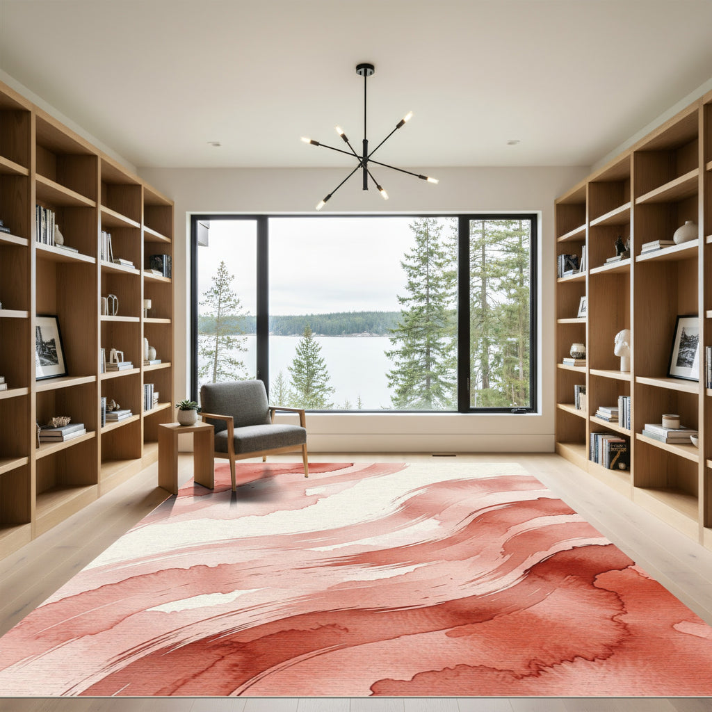 Coral Watercolor Abstract Brush Strokes Rug