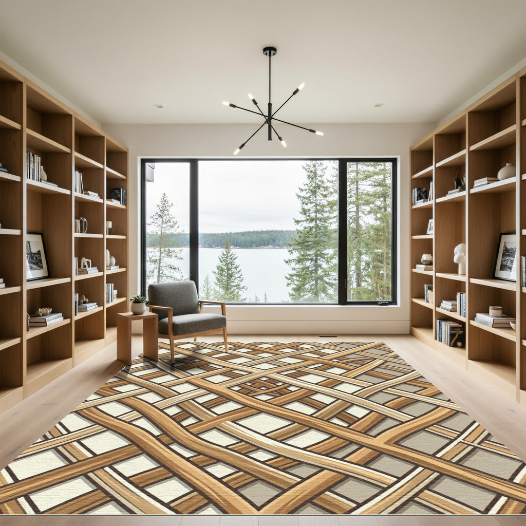 Woven Light Brown Interlocking Lattice Rug