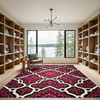 Burgundy Floral Damask Medallion Rug