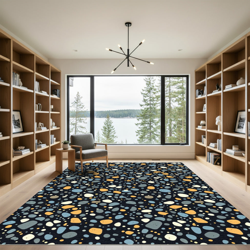 Abstract Terrazzo Stone Confetti Black Rug