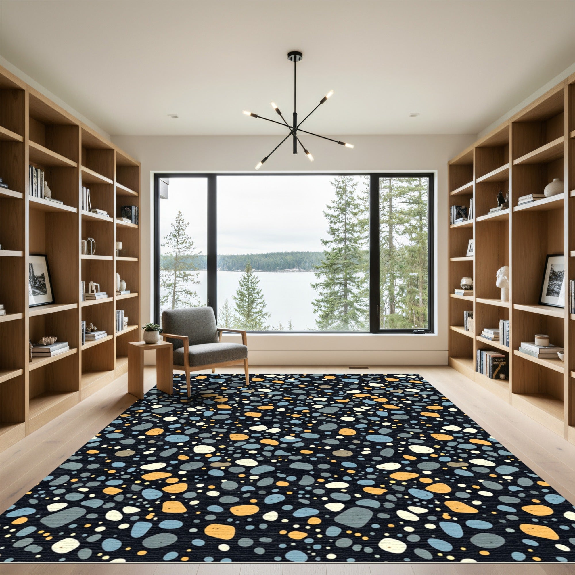 Abstract Terrazzo Stone Confetti Black Rug