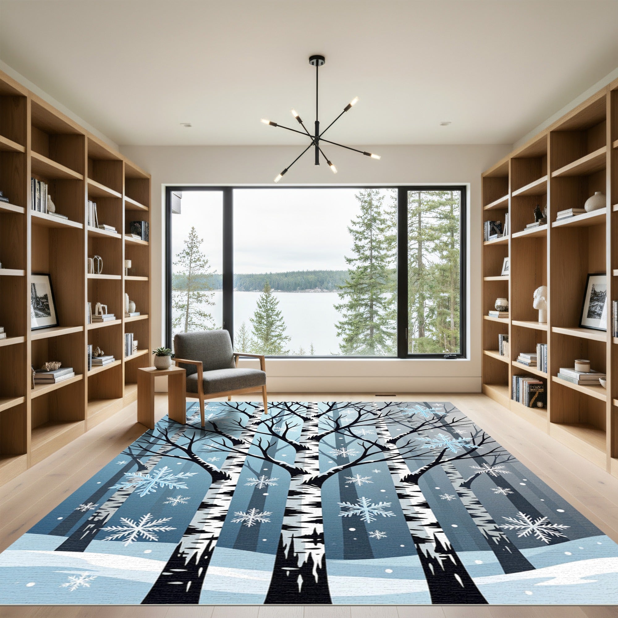 Frosted Birch Forest Winter Snowflake Rug