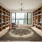 Ornate Gold Floral Damask Medallion Rug