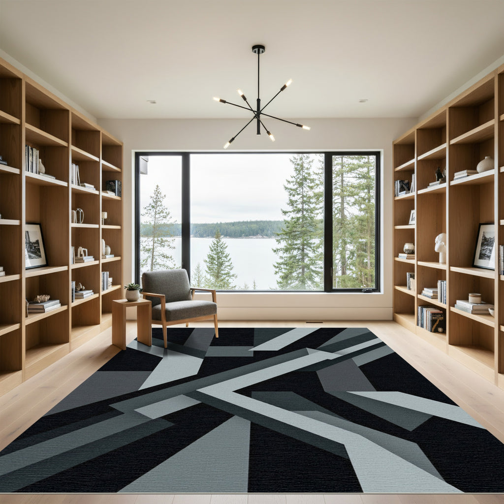 Monochrome Abstract Geometric Intersecting Lines Rug