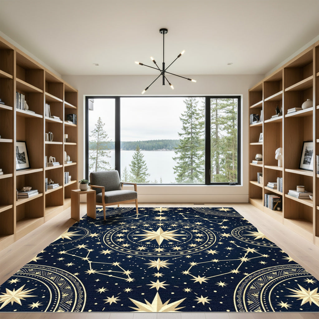 Celestial Navy Golden Constellation Map Rug