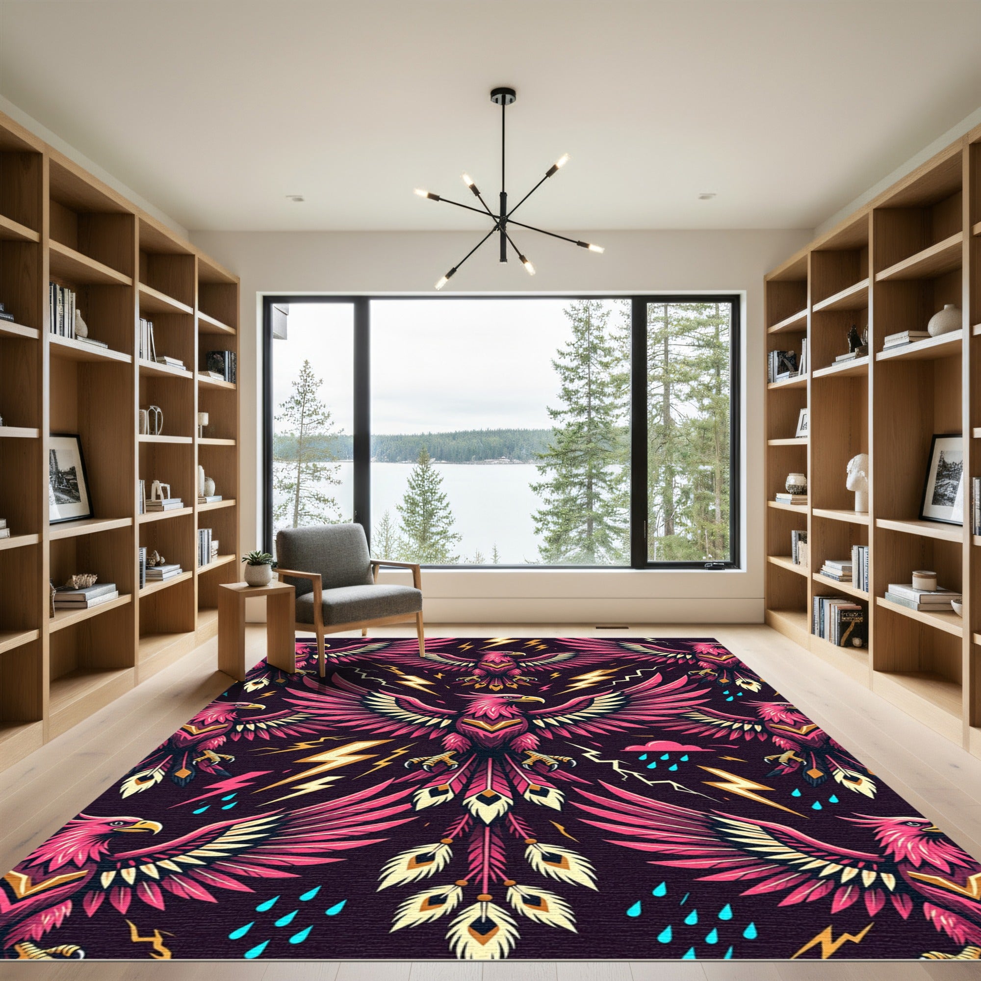 Vibrant Pink Eagle Lightning Storm Rug