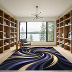 Abstract Cosmic Gold and Violet Swirl Rug