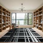 Sophisticated Monochrome Geometric Linear Grid Rug